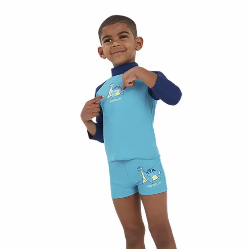 Speedo Toddler Boys Long Sleeve Printed Rash Top Blue-3